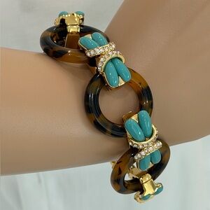 Striking J.Crew Tortoiseshell and Turquoise w/ Crystals Glam Statement Bracelet